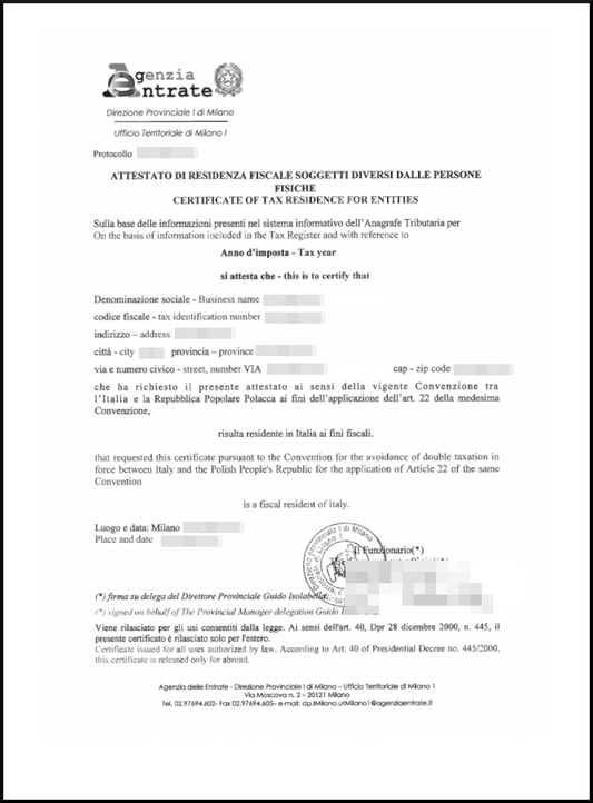 Certificato di residenza fiscale Online
