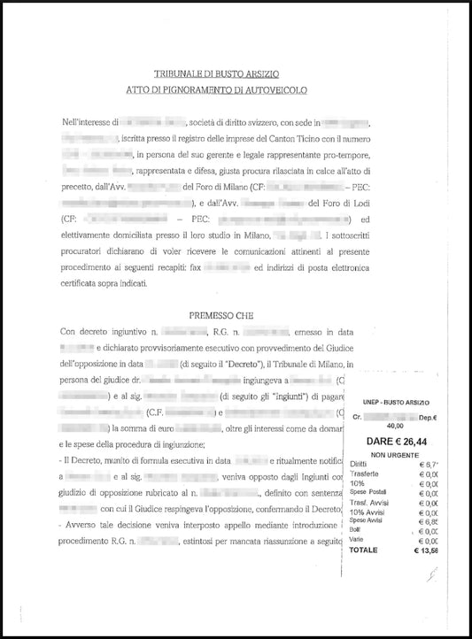 Trascrizione pignoramento autoveicolo